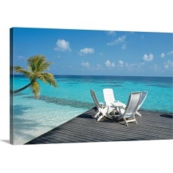 Large Solid-Faced Canvas Print Wall Art Print 30 x 20 entitled Lounge chairs on the beach