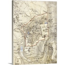 Large Solid-Faced Canvas Print Wall Art Print 30 x 40 entitled City Map of Jerusalem in the 1890s, from 'The Citizen's Atl...