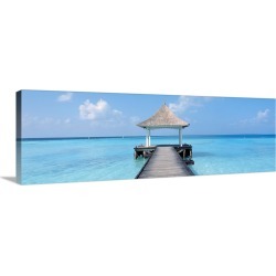 Large Solid-Faced Canvas Print Wall Art Print 48 x 16 entitled Beach & Pier The Maldives