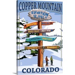 Large Solid-Faced Canvas Print Wall Art Print 20 x 30 entitled Copper Mountain, Colorado - Ski Signpost: Retro Travel Poster