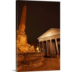 Large Solid-Faced Canvas Print Wall Art Print 20 x 30 entitled Night Lights Of The Pantheon In Piazza Della Rotunda; Rome ...