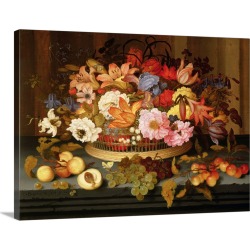 Large Solid-Faced Canvas Print Wall Art Print 24 x 18 entitled Still Life of Fruit and a Basket of Flowers, 1623