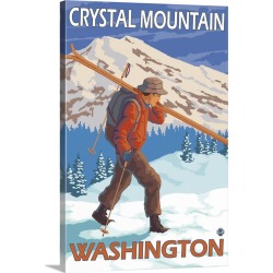 Large Solid-Faced Canvas Print Wall Art Print 20 x 30 entitled Skier Carrying Snow Skis - Crystal Mountain, Washinoton: Re...