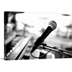 Large Solid-Faced Canvas Print Wall Art Print 30 x 20 entitled Microphone On Empty Stage