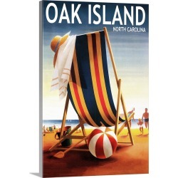 Large Solid-Faced Canvas Print Wall Art Print 20 x 30 entitled Oak Island, North Carolina, Beach Chair and Ball