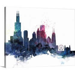 Large Gallery-Wrapped Canvas Wall Art Print 20 x 16 entitled Chicago Watercolor Cityscape II