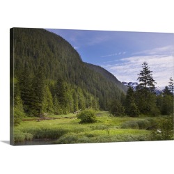 Large Gallery-Wrapped Canvas Wall Art Print 24 x 16 entitled Bedwell sound mountains and forest, Columbia
