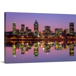 Large Gallery-Wrapped Canvas Wall Art Print 30 x 20 entitled Skyline At Twilight, Montreal, Quebec, Canada