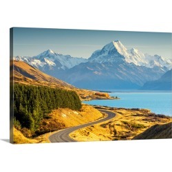 Large Solid-Faced Canvas Print Wall Art Print 30 x 20 entitled Mt. Cook And Lake Pukaki, Pete's Lookout, New Zealand