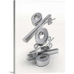 Large Solid-Faced Canvas Print Wall Art Print 30 x 40 entitled 3D chrome percentage symbols falling on a white background