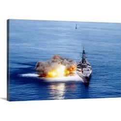 Large Gallery-Wrapped Canvas Wall Art Print 30 x 20 entitled Battleship firing guns