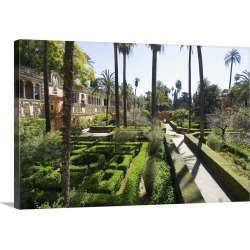 Large Solid-Faced Canvas Print Wall Art Print 30 x 20 entitled The gardens of the Real Alcazar, Santa Cruz district, Sevil...