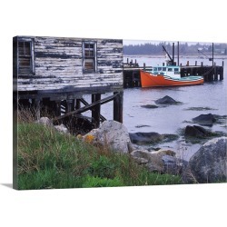 Large Solid-Faced Canvas Print Wall Art Print 30 x 20 entitled Canada, Nova Scotia, Hunts Point. Lobster boats at dock in ...