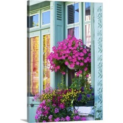 Large Gallery-Wrapped Canvas Wall Art Print 16 x 24 entitled Window with flowers, France