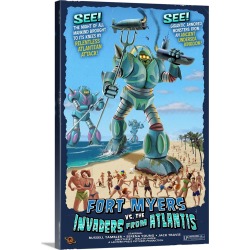 Large Gallery-Wrapped Canvas Wall Art Print 16 x 24 entitled Fort Myers, Florida - Fort Myers vs. Atlantean Invaders: Retr...