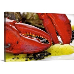 Large Solid-Faced Canvas Print Wall Art Print 30 x 20 entitled Lobster, caviar and oysters on plate
