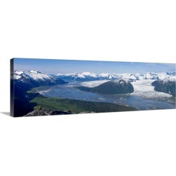Large Solid-Faced Canvas Print Wall Art Print 48 x 16 entitled Aerial view of Taku River, Taku Glacier and Hole in the Wal...