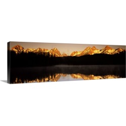 Large Gallery-Wrapped Canvas Wall Art Print 30 x 10 entitled Reflection of mountains and trees in water Little Redfish Lak...