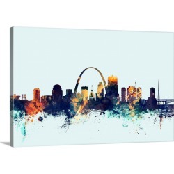 Large Solid-Faced Canvas Print Wall Art Print 30 x 20 entitled St Louis Missouri Skyline on Light Blue