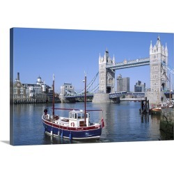 Large Solid-Faced Canvas Print Wall Art Print 30 x 20 entitled Bridge over River Thames, London, England