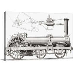 Large Solid-Faced Canvas Print Wall Art Print 30 x 20 entitled Crampton's Railway Steam Locomotive Engine, 19th Century