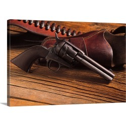 Large Gallery-Wrapped Canvas Wall Art Print 30 x 20 entitled Pistol with holster and belt with bullets