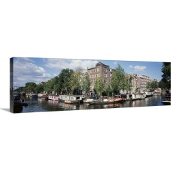 Large Solid-Faced Canvas Print Wall Art Print 48 x 16 entitled Netherlands, Amsterdam, intersecting channels