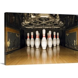 Large Solid-Faced Canvas Print Wall Art Print 30 x 20 entitled Bowling pins and machine