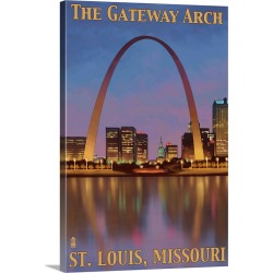 Large Solid-Faced Canvas Print Wall Art Print 20 x 30 entitled Gateway Arch - St. Louis, MO: Retro Travel Poster