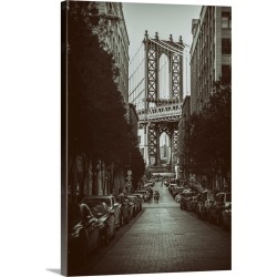 Large Gallery-Wrapped Canvas Wall Art Print 20 x 30 entitled Sidestreet with a view of the Manhattan Bridge in New York City