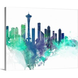 Large Gallery-Wrapped Canvas Wall Art Print 20 x 16 entitled Seattle Watercolor Cityscape II