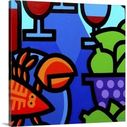 Large Solid-Faced Canvas Print Wall Art Print 20 x 20 entitled Lobster Wine And Limes