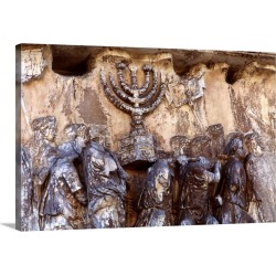 Large Gallery-Wrapped Canvas Wall Art Print 30 x 20 entitled Relief on wall of Forum depicting Roman troops taking menorah...
