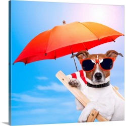 Large Solid-Faced Canvas Print Wall Art Print 20 x 20 entitled Dog Sunbathing On A Deck Chair