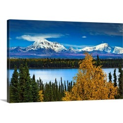 Large Solid-Faced Canvas Print Wall Art Print 30 x 20 entitled Scenic view of Mt. Sanford and Mt. Drum with Willow Lake