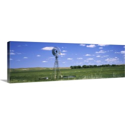 Large Gallery-Wrapped Canvas Wall Art Print 36 x 12 entitled Windmill in a field, Nebraska