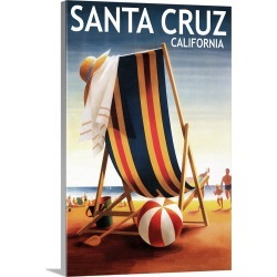 Large Solid-Faced Canvas Print Wall Art Print 20 x 30 entitled Santa Cruz, California, Beach Chair and Ball