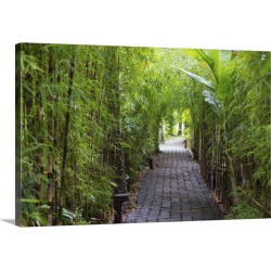 Large Gallery-Wrapped Canvas Wall Art Print 24 x 16 entitled Stone pathway in tropical rainforest, Ubud, Bali, Indonesia