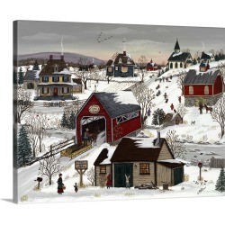 Large Solid-Faced Canvas Print Wall Art Print 30 x 24 entitled Late Afternoon Sledding