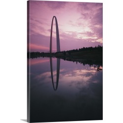 Large Solid-Faced Canvas Print Wall Art Print 20 x 30 entitled St. Louis Arch reflecting in Mississippi River, Missouri