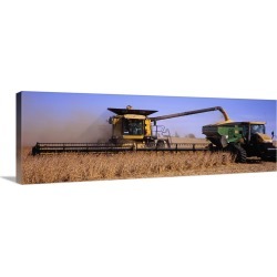 Large Gallery-Wrapped Canvas Wall Art Print 36 x 12 entitled Combine harvesting soybeans in a field, Minnesota