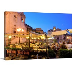 Large Gallery-Wrapped Canvas Wall Art Print 24 x 16 entitled People in a restaurant, Taormina, Sicily, Italy
