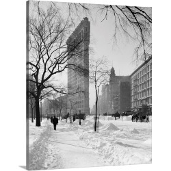 Large Gallery-Wrapped Canvas Wall Art Print 19 x 24 entitled View of the Flatiron Building after a snow storm in New York ...