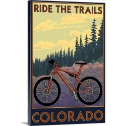 Large Solid-Faced Canvas Print Wall Art Print 20 x 30 entitled Colorado - Mountain Bike Scene: Retro Travel Poster