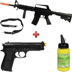 Airsoft M16 A1 Rifle Spring + Pistola Pt92 Plás. 6mm + Bbs - Unissex
