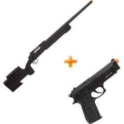 Kit Rifle De Airsoft Spring Sniper M62 Black Double Eagle + Pistola Pt92 Co2 Cybergun - Unissex