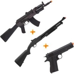 Kit Shotgun Airsoft Spring Zm61A Cyma + Rifle Kalashnikov Ak Spetsnaz Cyber Gun + Pistola M1911 M292 - Unissex