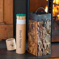Recycled Wood And Iron Fireplace Match Holder With Matches