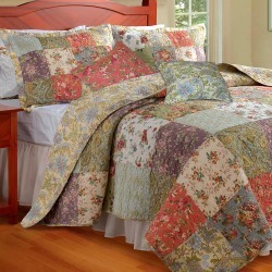 Full/Queen 100% Cotton Wildflower Patchwork Block Quilt Bonus Set