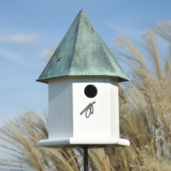 Copper Songbird Deluxe Birdhouse with Verdigris Patina Roof